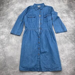 MPH Collection Dress Women Medium Blue Acid Wash Chambray Cotton VTG Casual